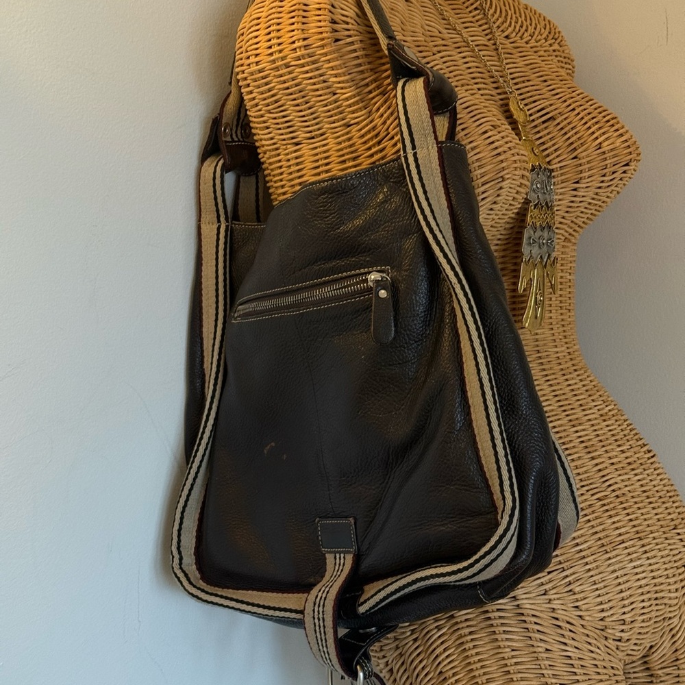 Chocolate brown Leather Tote/shoulder Bag with Striped Accents - Picture 12 of 12